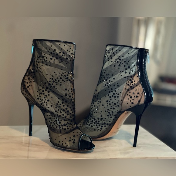 Jimmy Choo Black Crystal Embellished Open-Toe Booties sz 39 - Picture 2 of 7